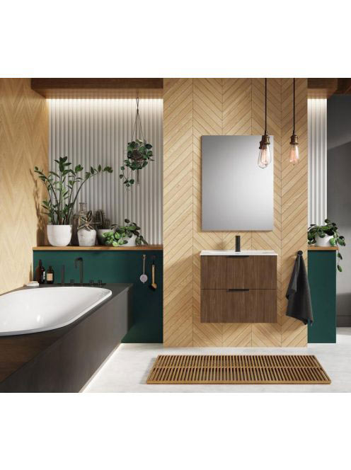 Arezzo design Etna 2 fiókos szekrény mosdóval 60x38,4 fekete fogantyúk, dió szín AR-168724