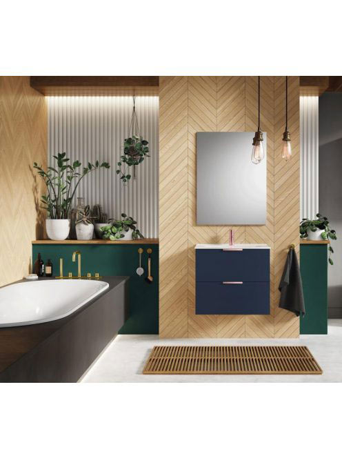 Arezzo design Etna 2 fiókos szekrény mosdóval 60x38,4 rosé arany fogantyúk, matt sötétkék AR-168725