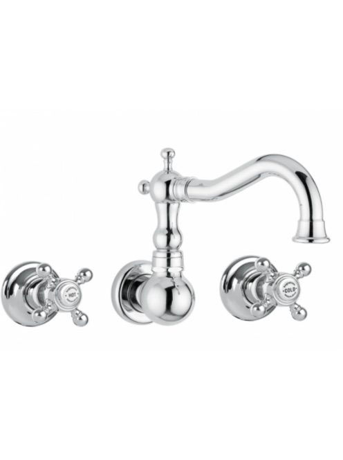 Bugnatese Arcadia 3-lyukas fali mosdócsaptelep Click-Clack leeresztővel, 22 cm-es kifolyóval, króm/arany 8370SCCRDO