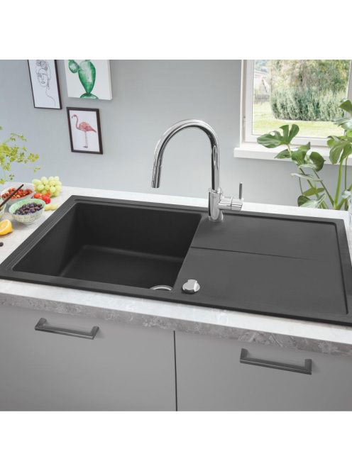 Grohe K400 Felülről beépíthető kompozit mosogatótálca csepeg
