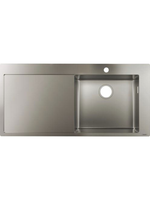 Hansgrohe S71 beépíthető csepegtetőtálcás mosogató 450 egy furattal, lefolyókészlet nélkül rozsdamentes acél hatású 43306800