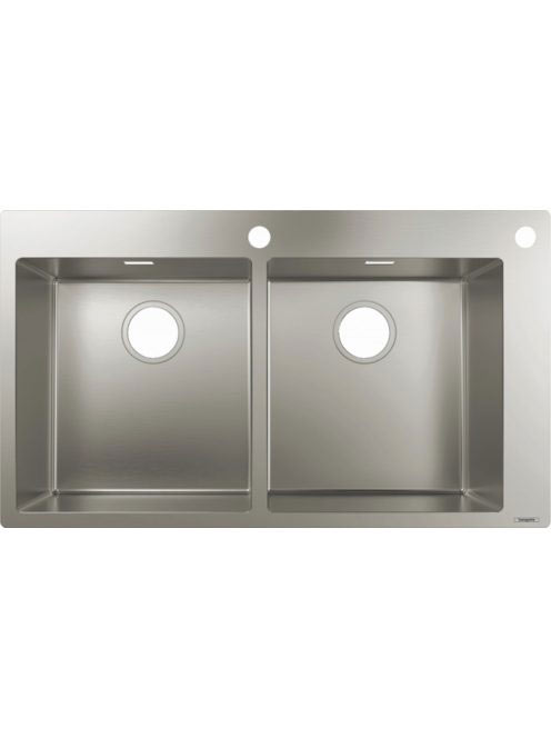 Hansgrohe S71 kétmedencés beépíthető mosogató 2 furattal, lefolyókészlet nélkül rozsdamentes acél hatású 43311800