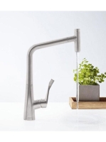 Hansgrohe Metris Select rozsdamentes acél hatású konyhai csaptelep, kihúzható kifolyóval 14884800