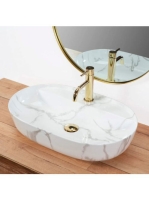 Rea Marmo pultra tehető kerámia mosdótál 61x41 cm, fehér kőm